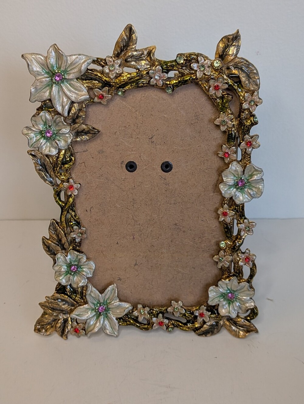 April Cornell Enamel Jeweled Picture Frame Cast Metal Vine Dogwood Flower